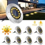GREPRO Solar Bodenleuchten 8 Stück, 12 LEDS Solarlampen für Aussen, Gartenleuchte Solar IP65 Wasserdicht Warmweiss Led Gartenleuchten Solar für Rasen/Auffahrt/Gehweg/Patio/Garden Solarleuchte – Bild 2
