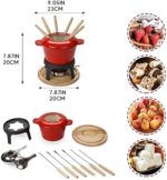 Virklyee Fondue Set Keramik Cheese Gusseisen Von 6 Gabeln Käse Fondue Set Schokoladen Fondue DIY Fondue Set Keramiktopf aus Gusseisen mit Brenner Käse Schokolade Brot Früchte Gemüse – Bild 4