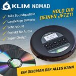 KLIM Nomad, Tragbarer CD Player Discman mit langlebigem Akku, Inklusive Kopfhörer, Kompatibel mit CD-R, CD-RW, MP3, Mit TF Reader, Radio FM, Bluetooth, Ideal für Autos, NEU 2022 – Bild 2