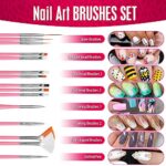 Nail Art Pinsel Set, FANDAMEI 15 Stücke Nagel Pinsel  5 Stücke Dotted Pen, 10 Rolle Streifenband Nägel, Strasssteine Nägel, Ultra Dünn Nagel Pailletten für Nagelkunst Maniküre Set – Bild 2