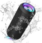 Ortizan Bluetooth Lautsprecher mit Buntem LED-Licht, Tragbarer Mini Bluetooth Box mit Freisprechfunktion, IPX7 Wasserschutz und 360° Surround Sound, Kabelloser Lautsprecher Musikbox mit AUX, TF