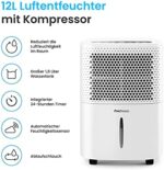 Pro Breeze Luftentfeuchter 12L in 24h Entfeuchtungsleistung - Raumgrösse ca. 120m³ (~20 m²) - mit 3 Betriebsarten, Digitalanzeige, Ablaufschlauch, Timer - Gegen Feuchtigkeit, Schimmel – Bild 2