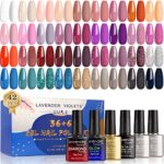 Lavender Violets UV-Gel-Nagellack 42 PCS mit Base und Matte-Glänzende/Diamant/Glow in the dark Top Coat Soak Off LED Nägel Maniküre Kit C952