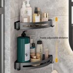 PNNP Duschregal Duschablage Ecke Ohne Bohren 2 Stück Selbstklebend, Badezimmer Regal Metall Rostfrei, Duschkorb Bad Accessoires Mit Haken, Badregal für Bathroom Organizer Dusche Ablage – Bild 2