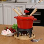 Virklyee Fondue Set Keramik Cheese Gusseisen Von 6 Gabeln Käse Fondue Set Schokoladen Fondue DIY Fondue Set Keramiktopf aus Gusseisen mit Brenner Käse Schokolade Brot Früchte Gemüse – Bild 6