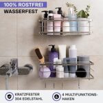 KINCMAX Duschablage ohne Bohren aus Edelstahl - 2er Set - Regal Selbstklebend für das Badezimmer & Küche - Schampoo Halterung, Duschkorb, Duschregal mit Haken – Bild 2