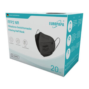 EUROPAPA® 20x FFP2 Schwarz Maske 5 Lagen Mundschutzmaske CE Stelle zertifiziert Atemschutzmasken hygienische Einzelverpackung EU 2016/425