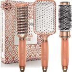 Haarbürsten Set 3 Tlg. - Rundbürste, Skelettbürste, Paddle Brush - Haarbürste ohne Ziepen - Ergonomischer Griff - Entwirrbürste - Detangler Bürste - Frauen Geschenk