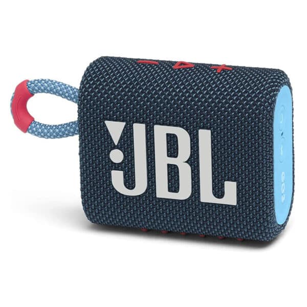 JBL GO 3 kleine Bluetooth Box in Blau und Pink, Wasserfester, tragbarer Lautsprecher für unterwegs, Bis zu 5h Wiedergabezeit mit nur einer Akkuladung