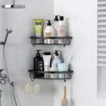 Stusgo Dusch-Eckregal 2er Set – Selbstklebend, Edelstahl, mit 4 Haken