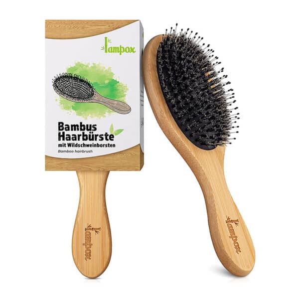 lampox® Bambus Haarbürste mit Wildschweinborsten Kopfmassage Haarpflege, Entwirrbürste für lange Haare & Locken von Damen, Herren & Kinder, Massagebürste für die Kopfhaut, Detangler