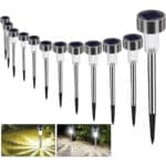 Solarleuchte Solar Gartenleuchte LED Wegleuchte Solarlampe 12 Stück Energiesparend IP65 Wasserdicht Edelstahl Ideal für Terrasse, Rasen, Garten Hofwege und Wege