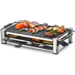 ROMMELSBACHER RCC 1500 Raclette-Grill (extra langes Kabel (2m), Tischgrill für 8 Personen, gerippte Alu-Druckguss-Grillplatte, Xylan Plus Antihaftbeschichtung, Parkdeck, 1500 W)