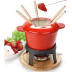 Virklyee Fondue Set Keramik Cheese Gusseisen Von 6 Gabeln Käse Fondue Set Schokoladen Fondue DIY Fondue Set Keramiktopf aus Gusseisen mit Brenner Käse Schokolade Brot Früchte Gemüse