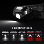 LE Stirnlampe LED Wiederaufladbar, USB Kopflampe 1300 Lux mit Rotlicht& 5 Lichtmodi, IPX4 Wasserdichte Mini Stirnlampe für Kinder Erwachsene, Superhell Headlight für Angeln Laufen [inkl. USB Kabel] – Bild 2