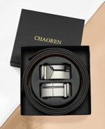 Chaoren Herren-Automatikgürtel, 2-teilig, Ratschengürtel aus Leder, 35 mm breit, mit Geschenkbox – 05 Schwarz/Braun – Bild 5