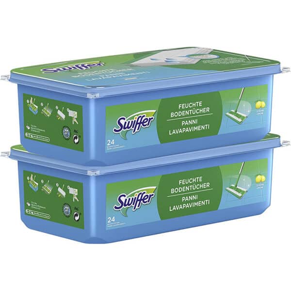 Swiffer Bodenwischer Feuchte Bodentücher (48 Tücher) Wischer ideal gegen Staub, Tierhaare & Allergene (2 x 24) und Trockene Bodentücher für Holz & Parkett, Wischer ideal gegen Staub, Tierhaare & Allergene, 18 Tücher