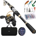 Magreel Angelrute Teleskop-Angeln Stationärrolle Combo Set mit Angelschnur Angelköder Set Zubehör und Tragetasche für Salzwasser Süsswasser