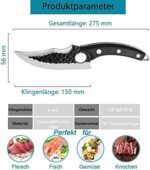 Dream Reach Ausbeinmesser Fleischerbeil Handgeschmiedete Hammer Textur Klinge Outdoor-Messer Kochmesser Full Tang gebogener Griff Metzger Fleisch Filetiermesser Hackmesser mit Lederscheide Geschenkbox – Bild 6