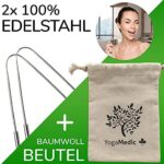 YogaMedic Zungenreiniger – Edelstahl-Schaber mit Baumwoll-Travelcase, gegen Mundgeruch, Ayurveda Zungenschaber – Bild 2