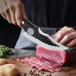 Dream Reach Ausbeinmesser Fleischerbeil Handgeschmiedete Hammer Textur Klinge Outdoor-Messer Kochmesser Full Tang gebogener Griff Metzger Fleisch Filetiermesser Hackmesser mit Lederscheide Geschenkbox – Bild 4
