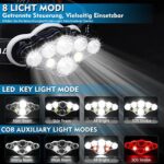 Stirnlampe,MLIAIMCE Superheller Stirnlampe LED Wiederaufladbar 18000 Lumen 8 LED 8 Modi Mit Rotlicht Warnlicht Kopflampe,IPX4 Wasserdicht,Perfekt Für Camping,Fischen,Outdoor,Joggen,Arbeit,Wandern – Bild 3