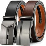 CHAOREN Automatik gürtel herren 2 Stücke, Gürtel Ratsche Automatikschliesse Ledergürtel für Herren Verstellbar Breit mit Geschenkbox