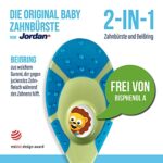 Jordan ® Step 1 Baby Zahnbürste | Baby Zahnbürste 0-2 Jahre | Die Original Kleinkindzahnbürste mit extra weichen Borsten und weichem Beissring für Babygummis und Easy Grip 4-pack – Bild 4