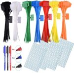 Kabelbinder Tags,250 Stück Nylon-Kabelbinder Kabelmarkierungs-Etiketten, 7 Farben, mit 3 Markerstiften und 256 selbstklebenden Kabel-Etiketten für Zuhause und Büro