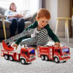 GizmoVine Feuerwehrauto 2 Stücke Auto Spielzeug für 2 Jahre Alten Jungen Feuerwehr Auto Mit Lichtern und Tönen , Früh Bildung Auto Spielzeug Trägheit Fahrzeuge Für Kinder und Kleinkinder – Bild 3