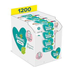 Pampers Sensitive Baby Feuchttücher, 1200 Tücher (15 x 80) ohne Duft, für eine sanfte und weiche Reinigung
