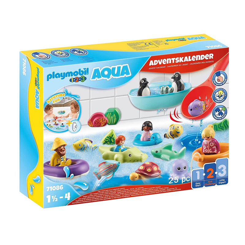 PLAYMOBIL 1.2.3 AQUA 71086 Adventskalender für Kinder: Badespass, Mit schwimmfähigen Tieren, Badewannenspielzeug, Spielzeug für Kinder ab 1,5 Jahren