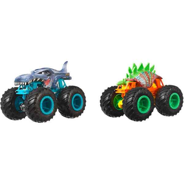 Hot Wheels HHY43 - Monster Trucks Massstab 164 2er-Pack, 2 Spielzeugtrucks mit riesigen Rädern, Spielzeugauto Geschenk für Kinder ab 3 Jahren Jahren