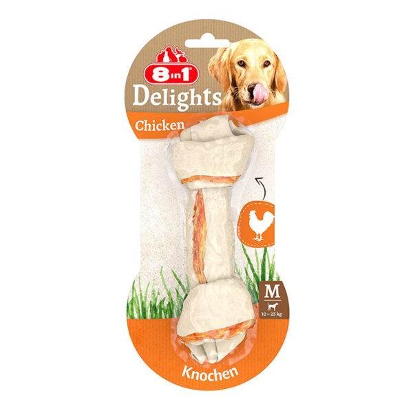 8in1 Delights Chicken Knochen, gesunder Kauknochen für Hunde, hochwertiges Hähnchenfleisch eingewickelt in Rinderhaut