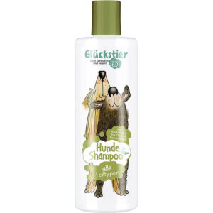 Glückstier Hundeshampoo, 250 ml, rückfettendes Shampoo für alle Hunderassen, für glänzendes Fell &bessere Kämmbarkeit, angepasster pH-Wert, 100 % vegan & tierleidfrei