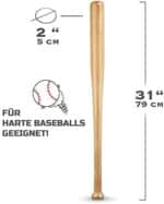 Heldenwerk Baseballschläger aus Holz oder Aluminium - Solide verarbeitet, Rutschfester Griff 31 Zoll – Bild 2