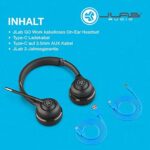 JLab Go Work Wireless Headset mit Mikrofon: 45+ Std. Wiedergabezeit, Kopfhörer mit Multipoint Verbindung, kabellos oder mit Kabel zu PC und Handy, Bluetooth Headset mit Mikrofon für Laptop Büro – Bild 7
