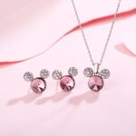 HERMOSO Mickey Mouse Ohrstecker und Kette Halsketten Schmucksets für Mädchen Damen, mit glänzendem Kristall versilbert 925 Silber Post Schmuck Geschenk für Mädchen gemacht – Bild 2