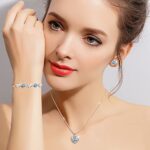 Josfeva Schmuck Set Damen Silber 925, Herz Halskette & Klee Armband & Klee Ohrstecker Set mit 5A Weiss Zirkonia Blau Zirkonia, 45cm Liebe Halskette Damen Ohrringe Ohrstecker Silber Armkette Damen – Bild 6
