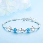 Josfeva Schmuck Set Damen Silber 925, Herz Halskette & Klee Armband & Klee Ohrstecker Set mit 5A Weiss Zirkonia Blau Zirkonia, 45cm Liebe Halskette Damen Ohrringe Ohrstecker Silber Armkette Damen – Bild 3