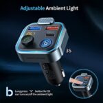 UNBREAKcable Bluetooth 5.0 FM Transmitter Auto Radio Adapter - 38W PD & QC3.0 Schnelles Autoladegerät, Blaue LED Backlit, Bass Verstärker, Freisprechfunktion, Siri und Google Assistant Unterstützung – Bild 8