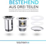 Bächlein Universal Ablaufgarnitur für Waschbecken - Chrom Pop Up Ventil – inkl 3 Dichtungen für Waschbecken aller Art, Ablaufventil Abflussgarnitur – Bild 2