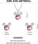 HERMOSO Mickey Mouse Ohrstecker und Kette Halsketten Schmucksets für Mädchen Damen, mit glänzendem Kristall versilbert 925 Silber Post Schmuck Geschenk für Mädchen gemacht – Bild 4