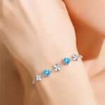 Josfeva Schmuck Set Damen Silber 925, Herz Halskette & Klee Armband & Klee Ohrstecker Set mit 5A Weiss Zirkonia Blau Zirkonia, 45cm Liebe Halskette Damen Ohrringe Ohrstecker Silber Armkette Damen – Bild 5