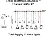 138 LED Lichtervorhang, LED Lichterkette mit Sterne & Weihnachtsmuster, Weihnachtsbeleuchtung Innen Außen Wasserdicht Dekoration für Weihnachtsdeko – Bild 7