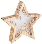 Spetebo LED Dekoleuchte Tanne &  Stern im 3D Design, aus Echtholz, Holzstern mit 10 LED in warmweiss – Bild 2
