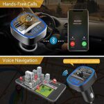 Bluetooth-FM-Transmitter für Auto, blaues Ambiente-Ringlicht, kabelloses Radio, Auto-Empfänger-Adapter-Kit mit Freisprecheinrichtung, Dual-USB-Ladegerät, 5 V/2,4 A und 1 A, unterstützt SD-Kart – Bild 5