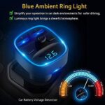 Bluetooth-FM-Transmitter für Auto, blaues Ambiente-Ringlicht, kabelloses Radio, Auto-Empfänger-Adapter-Kit mit Freisprecheinrichtung, Dual-USB-Ladegerät, 5 V/2,4 A und 1 A, unterstützt SD-Kart – Bild 4