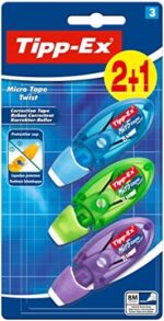 Tipp Ex Korrekturroller Micro Tape Twist mit Schutzkappe, in 3 Farben (Farblich sortiert), 8m x 5 mm, Ideal für die Schule, 3 Stück – Bild 2
