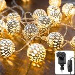 CozyHome Marokkanische LED Lichterkette – 20 Warmweisse Kugeln, Strom & Batterie